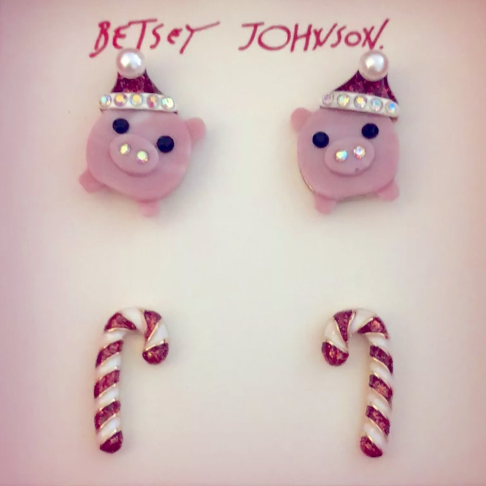 New Betsey Johnson  Winter Stud Studs Set of 4 Earrings - Picture 9 of 11